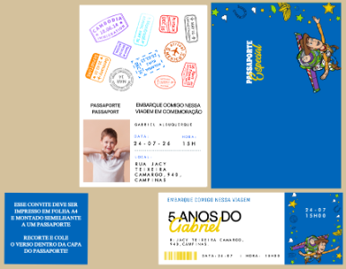 Convite de Aniversário Toy Story Passaporte para Editar