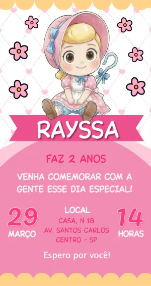 Convite Digital Aniversário Infantil Tema Pastorinha Editável