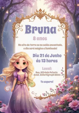 Convite Aniversário Enrolados com Rapunzel para Editar Online