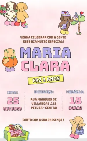 Convite de Aniversário Cachorrinhos Fofos para Editar Online