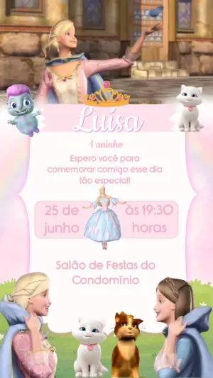 Convite Animado Aniversário Barbie Lago dos Cisnes para Editar