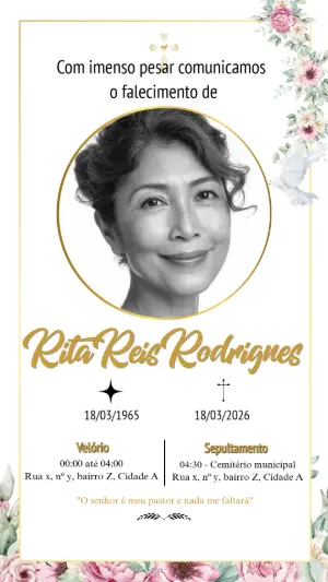 Comunicado de Falecimento Floral Elegante para Editar