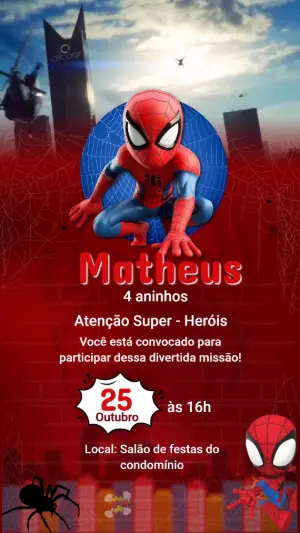 Convite Animado Homem-Aranha: Vídeo de Aniversário para Editar