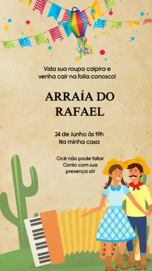Convite de Aniversário Festa Junina Caipira para Editar Online