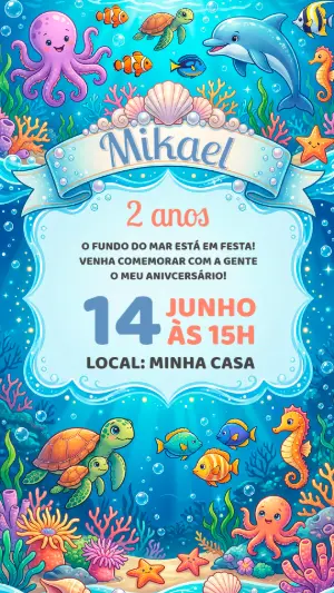 Convite de Aniversário Fundo do Mar Infantil para Editar