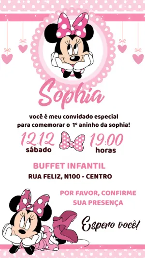 Convite de Aniversário Minnie Rosa Digital