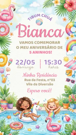 Convite de Aniversário Pool Party Menina Editável