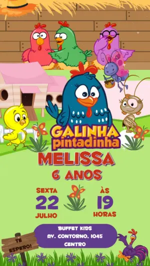 Convite Animado Aniversário Galinha Pintadinha para Editar