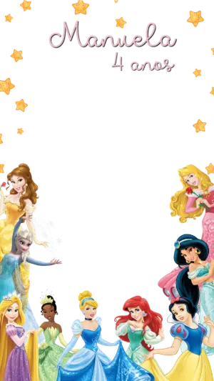 Moldura para Foto Aniversário Princesas Disney Editável