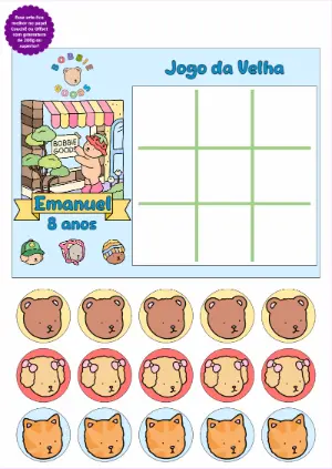 Jogo da Velha Aniversário Animais Fofos para Editar Online