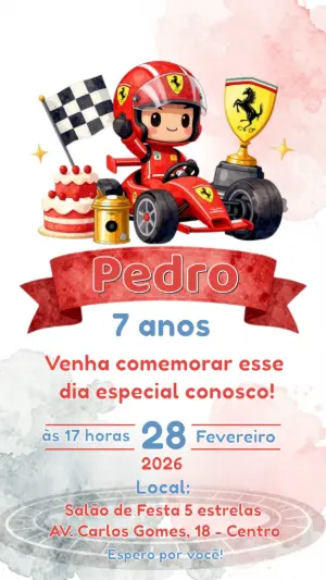 Convite de Aniversário Infantil Corrida Fórmula 1