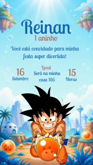Convite de Aniversário Dragon Ball Editável para Festa Infantil