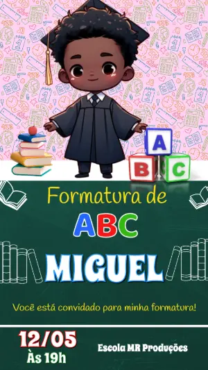 Convite Digital Formatura ABC Menino Fofo para Editar