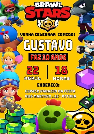 Convite de Aniversário Brawl Stars com Personagens para Editar