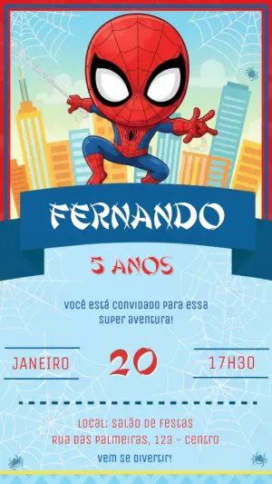 Convite de Aniversário Homem-Aranha Infantil para Editar Online