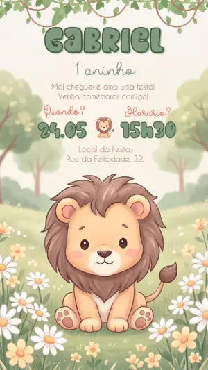 Convite de Aniversário Leão Baby Aquarela para Editar