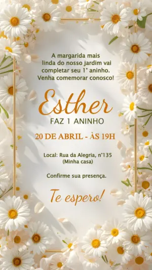 Convite de Aniversário Margaridas Delicado para Editar