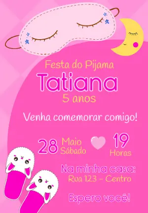 Convite de Aniversário Festa do Pijama para Editar Online