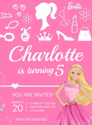 Pink Barbie Birthday Invitation | Editable Doll Party Template