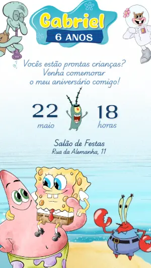 Convite de Aniversário Bob Esponja Infantil para Editar