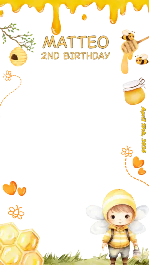 Cute Bee Birthday Photo Frame Editable Template