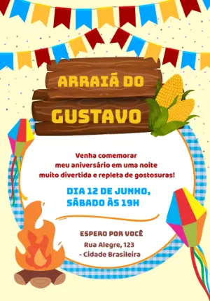 Convite Arraiá de Aniversário com Fogueira para Editar Online