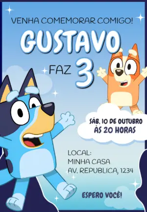 Convite de Aniversário Bluey e Bingo para Editar Online
