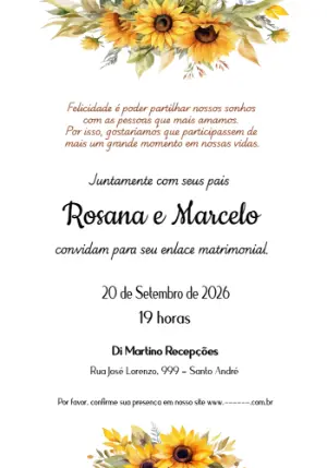 Convite de Casamento Girassol Rústico Editável Online