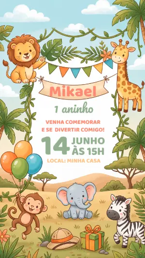 Safari Birthday Invitation – Static – Alegria no ar