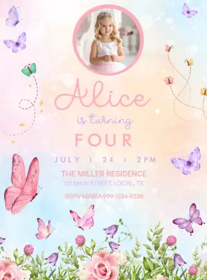 Editable Butterfly Garden Birthday Invitation Template