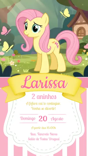 Convite de Aniversário My Little Pony Fluttershy Editável