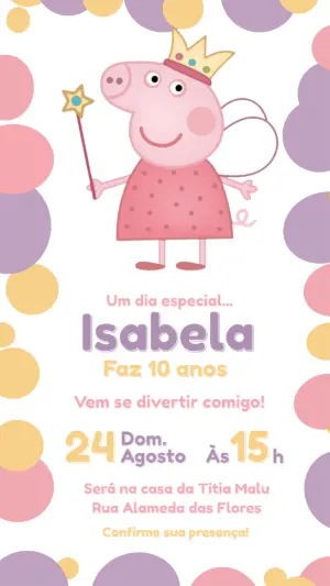 Convite Digital Peppa Pig Fada Editável para Festa Infantil