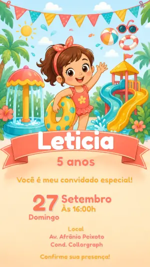 Convite Aniversário Parque Aquático Menina para Editar
