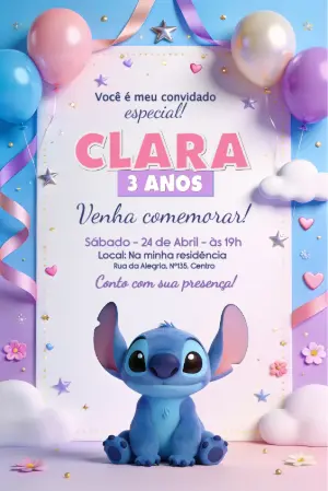 Invitación de cumpleaños Stitch – Estático – Borboleta Convites