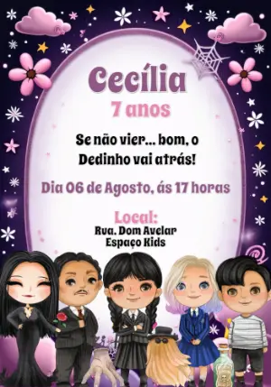 Convite de Aniversário Wandinha Addams para Editar Online