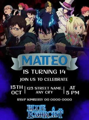 Editable Blue Exorcist Birthday Invitation Template