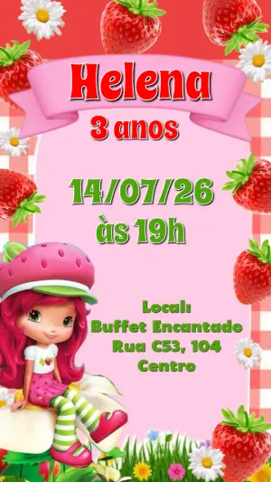 Convite de Aniversário Moranguinho Fofo para Editar Online