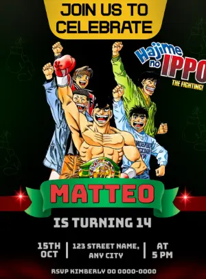 Editable Hajime no Ippo Anime Birthday Invitation Template