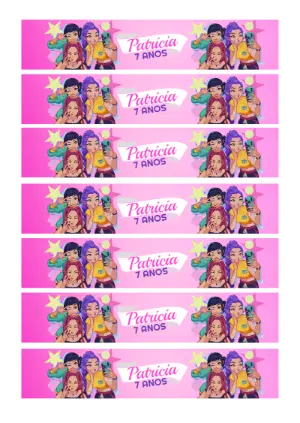 Rótulo de Garrafa Guerreiras do K-pop Rosa para Aniversário Editável