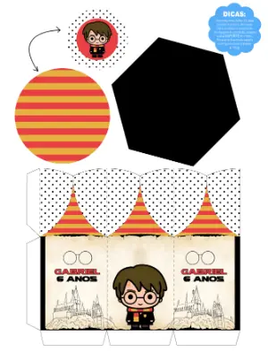 Centro de Mesa Harry Potter Editável para Festa Infantil
