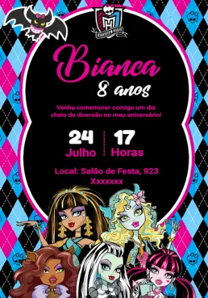 Convite de Aniversário Monster High para Editar Online