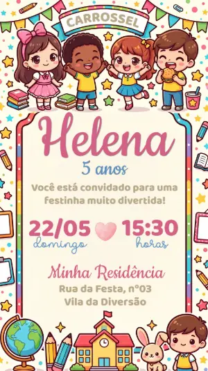 Convite de Aniversário Carrossel Infantil para Editar