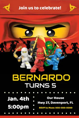 Editable LEGO Ninja Birthday Party Invitation Template