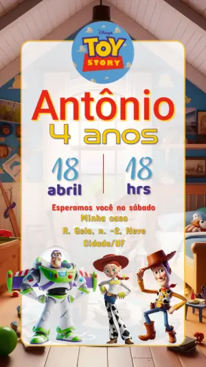 Convite de Aniversário Toy Story: Modelo Editável