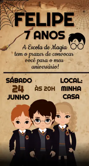 Convite de Aniversário Harry Potter Editável para Festa Infantil