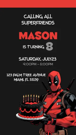 Deadpool Superhero Birthday Invitation Editable Template