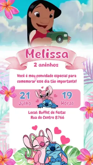 Convite Animado Aniversário Stitch e Angel para Editar Online