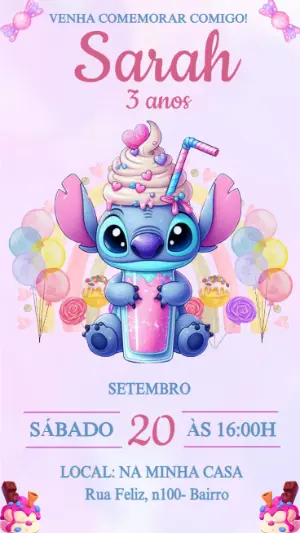 Invitación de cumpleaños Stitch – Estático – Seu Convite Personalizado