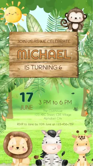 Animated Jungle Safari Birthday Invitation Video Template