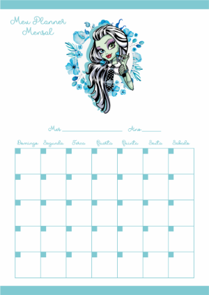 Planner Mensal Monster High Frankie Stein Editável para Imprimir